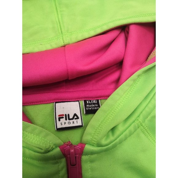 Fila Sport 3/4 Zip Lime Green And Pink Pullover Hoodie size XL (16) Teen Girl - Picture 4 of 4